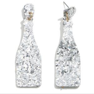 Silver Glitter Wine Bottle Earrings